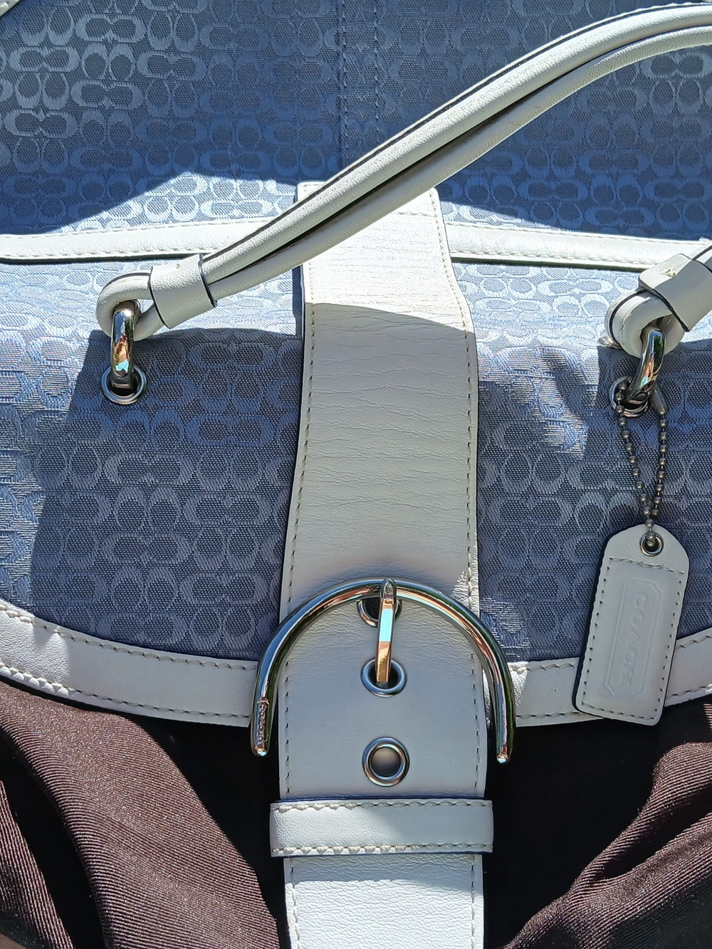 Coach Hard To Find "C" Authentic Sky Blue Signature C Jacquard Hand Bag - Picture 8 of 15